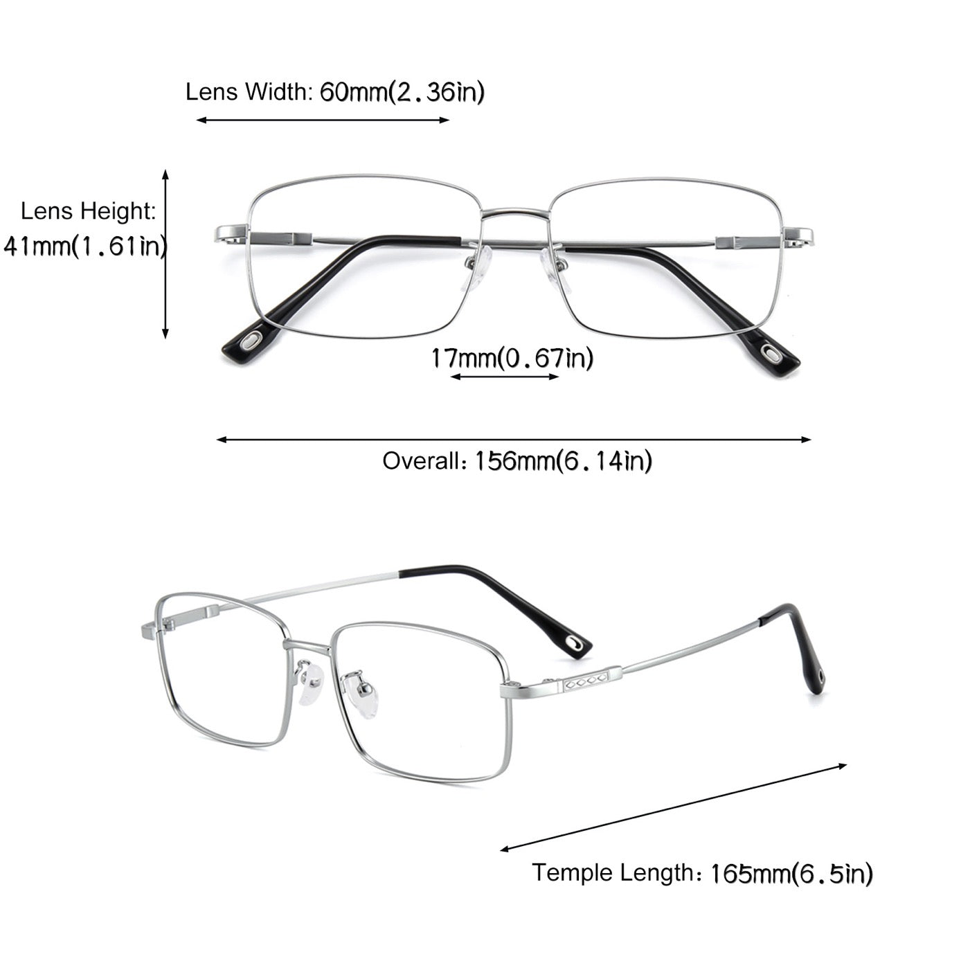 156mm Wide Frame Rectangle Eyeglasses for Men with Big Head