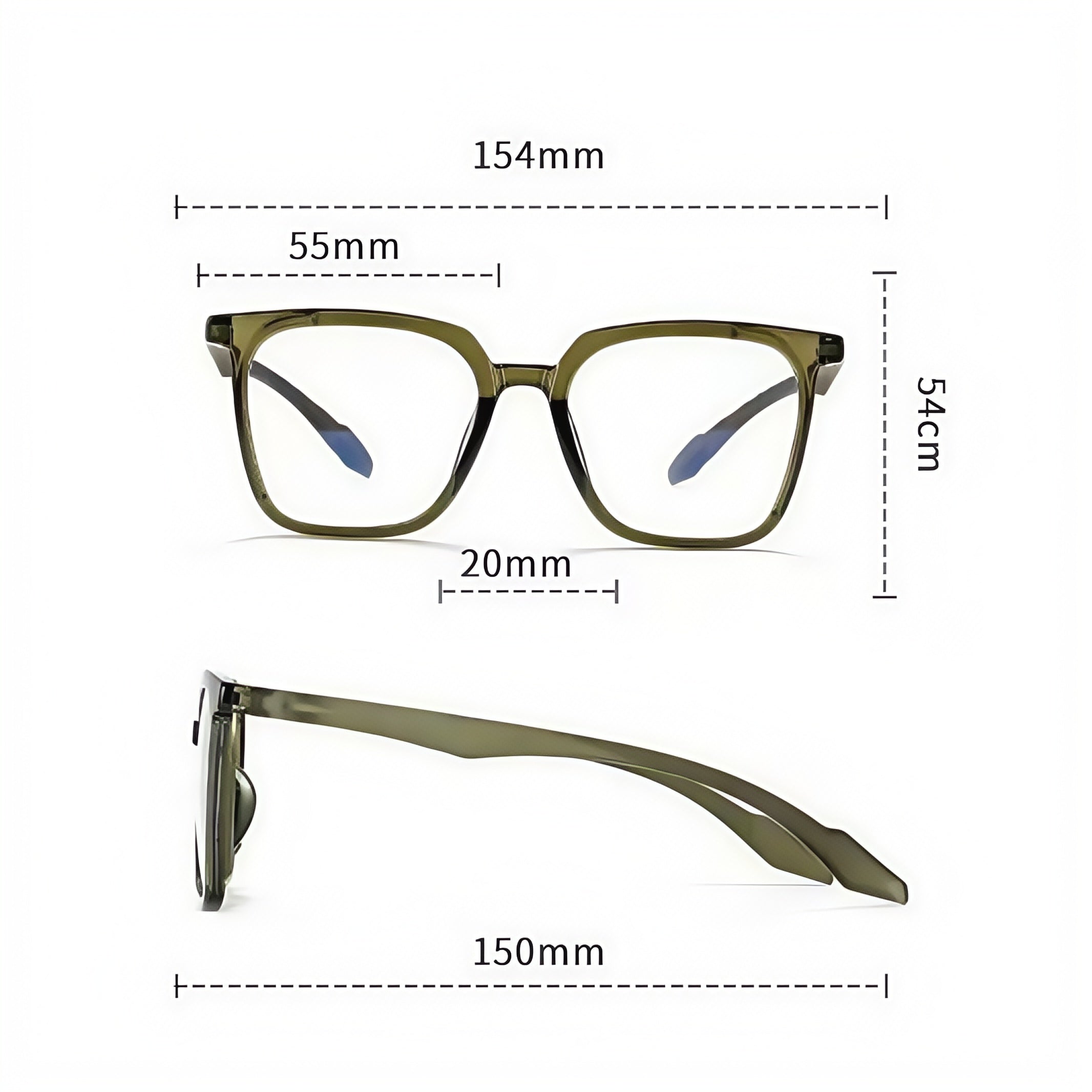 154mm Wide Frame Square Eyeglasses for Reading & Working
