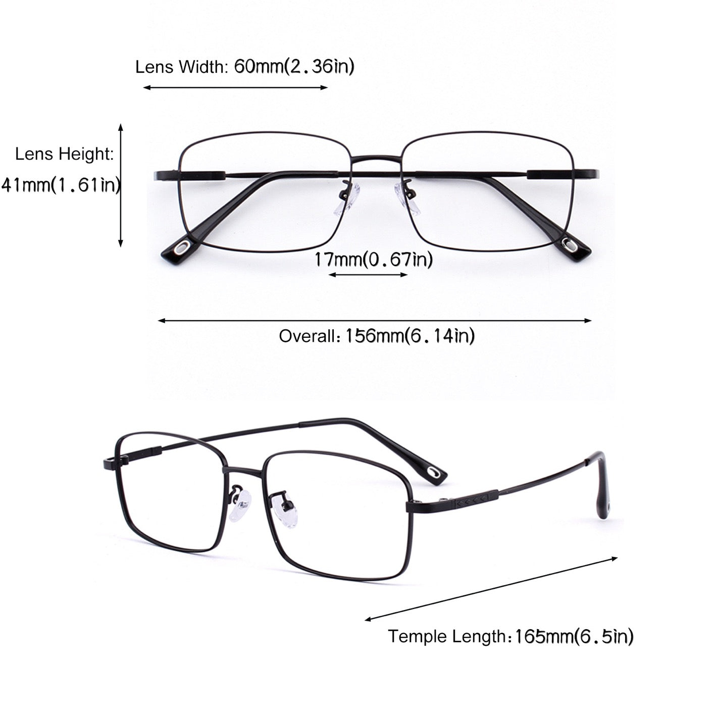 156mm Wide Frame Rectangle Eyeglasses for Men with Big Head