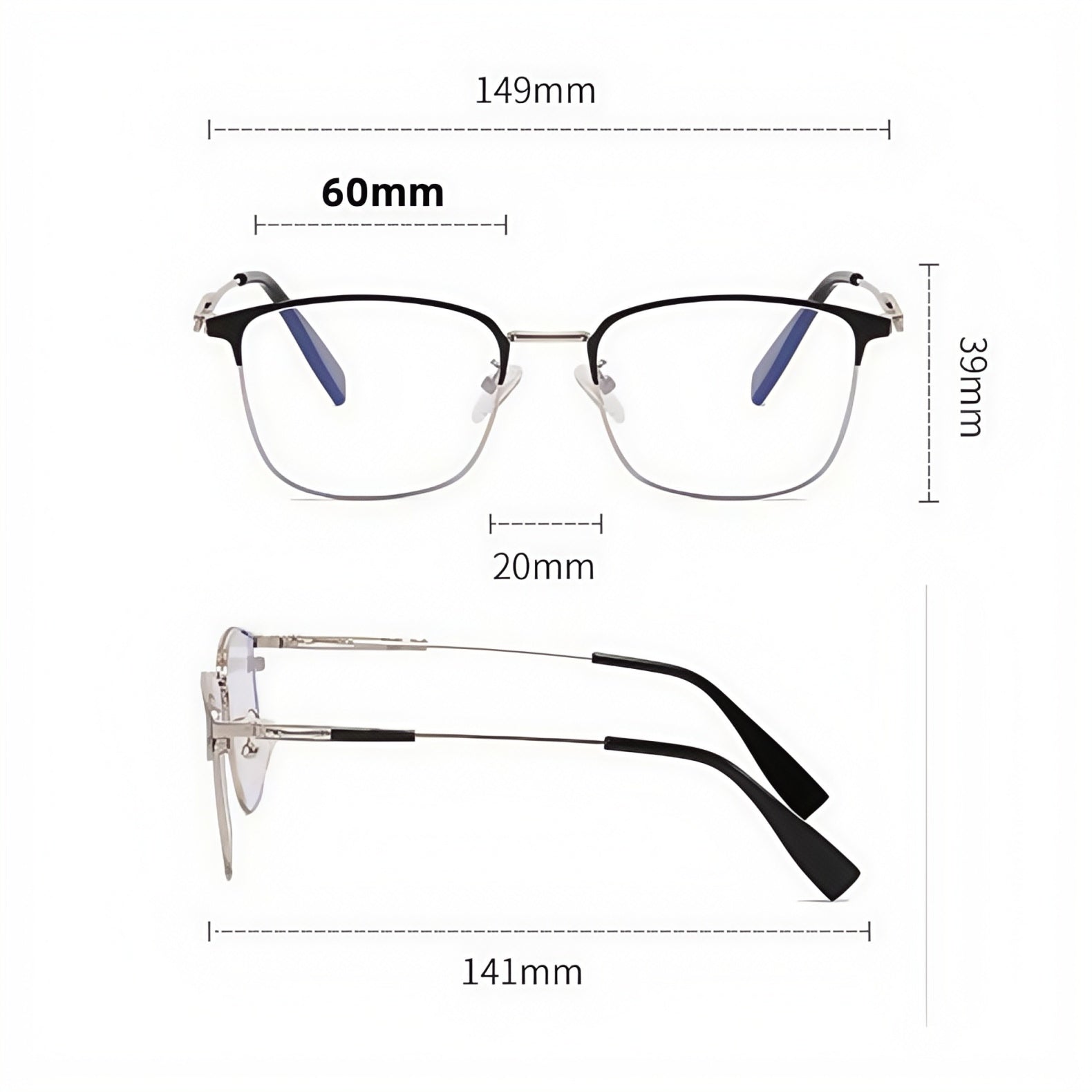 149mm Wide Frame BrowlineRectangle Eyeglasses for Men with Big Head