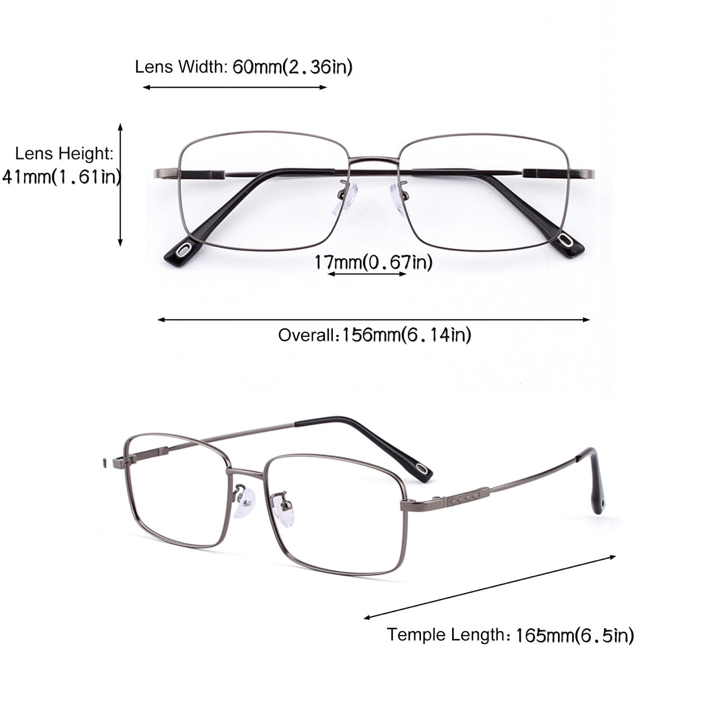 156mm Wide Frame Rectangle Eyeglasses for Men with Big Head