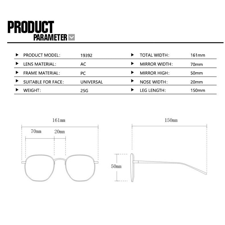 161mm Wide Rectangular pc Frame for Men with Big Head #frame-color_black